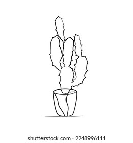 Cactus continuous one line art drawing, Single line drawing of cactus