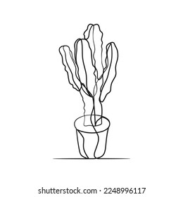 Cactus continuous one line art drawing, Single line drawing of cactus