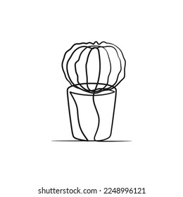 Cactus continuous one line art drawing, Single line drawing of cactus