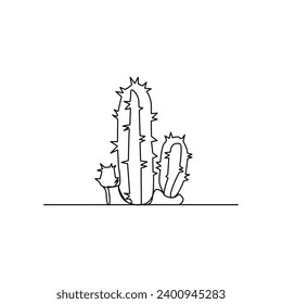 Cactus continuous single line art outline Vector illustration drawing for home and interior botanical doodle plant 