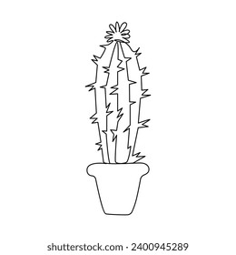 Cactus continuous single line art outline Vector illustration drawing for home and interior botanical doodle plant 