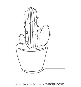 Cactus continuous single line art outline Vector illustration drawing for home and interior botanical doodle plant 