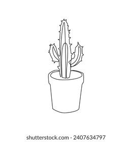 Cactus continuous single line art outline Vector illustration drawing for home and interior botanical doodle plant