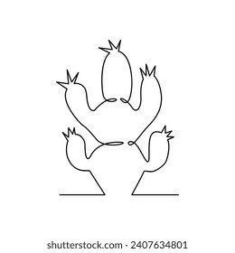 Cactus continuous single line art outline Vector illustration drawing for home and interior botanical doodle plant