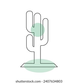 Cactus continuous single line art outline Vector illustration drawing for home and interior botanical doodle plant