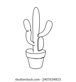Cactus continuous single line art outline Vector illustration drawing for home and interior botanical doodle plant