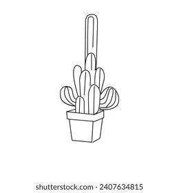 Cactus continuous single line art outline Vector illustration drawing for home and interior botanical doodle plant