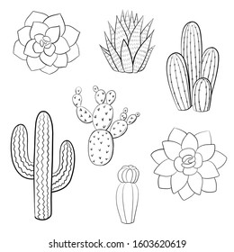 Cactus contour isolated on white background. Vector illustration