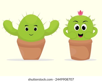 cactus couple male and female, cute cartoon cactus