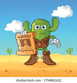 cactus cowboy cartoon. mascot vector illustration