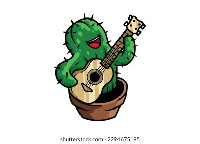 Cactus as a cowboy concept mascot cartoon logo illustration vector