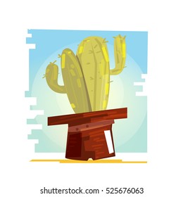 cactus in the cowboy hat - vector illustration