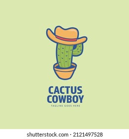 Cactus cowboy logo icon with cowboy hat cartoon logo illustration