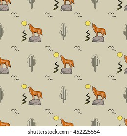 cactus coyote vector pattern