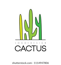 Cactus creative logo design, desert plant green badge vector Illustration on a white background