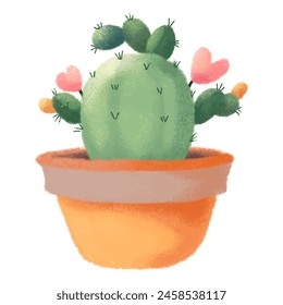 Cactus a cute cartoon in pot