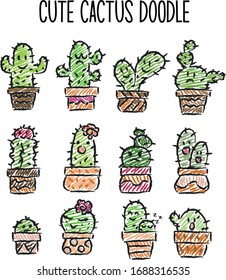 cactus cute expression hand drawn colored doodle