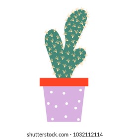 Cactus. Cute cactus. Houseplant. Hand drawn cactus in the flower pot. Prickly cactus. Plant.