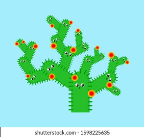 Cactus Cute kawaii isolated. funny peyote cartoon style. kids character. Childrens style. 