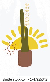 Cactus cute Natural flower pot of modern contemporary boho elements isolated home wall decor simple.
Vector illustration