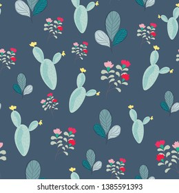 cactus and cute plant seamless pattern