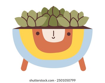 Cactus in a cute pot isolated on a white background. Flat vector illustration.