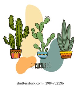 Cactus decorative home plant in pots vector icons. Cactus flower flower, flower pot green and houseplant illustration on white