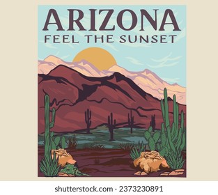 Cactus desert artwork for t-shirts prints, sticker ,posters and others. Arizona desert vibes graphic print design.