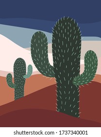 
Cactus in the desert background bohemian style