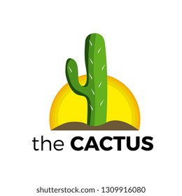 cactus in the desert, cartoon style, vector logo