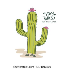 cactus en el desierto / cartoon vector e ilustración, estilo dibujado a mano, aislado en fondo blanco.
