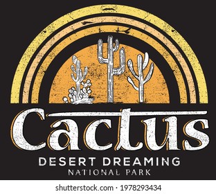Cactus desert dreamin line graphic t  shirt design  Desert national park graphic tee design for apparel 