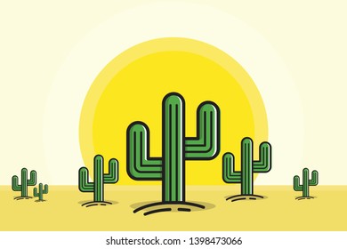 Cactus in the desert, easy to edit, chane color and add text