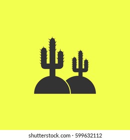 Cactus in desert icon flat. Black pictogram on white background. Vector illustration symbol and bonus button
