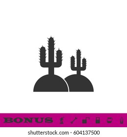 Cactus in desert icon flat. Black pictogram on white background. Vector illustration symbol and bonus button