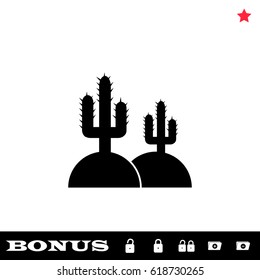 Cactus in desert icon flat. Black pictogram on white background. Vector illustration symbol and bonus button open and closed lock, folder, star