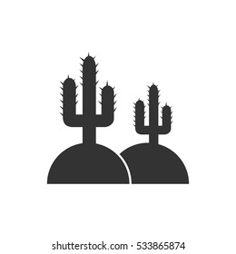Cactus in desert icon flat. Illustration isolated on white background. Vector grey sign symbol