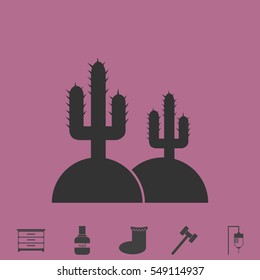 Cactus in desert icon flat. Simple vector grey pictogram and bonus symbol