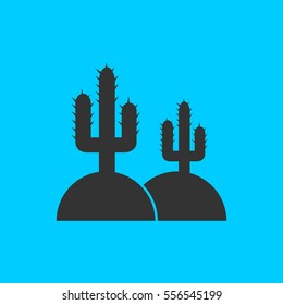 Cactus in desert icon flat. Simple vector black pictogram on blue background