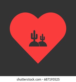 Cactus in desert icon flat. Simple pictogram on heart background. Vector illustration symbol