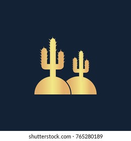 Cactus in desert icon flat. Simple gold pictogram on dark background. Vector illustration symbol