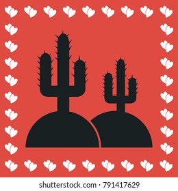 Cactus in desert icon flat. Simple black pictogram on red background with white hearts for valentines day. Vector illustration symbol
