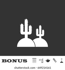 Cactus in desert icon flat. White pictogram on black background. Vector illustration symbol and bonus icons