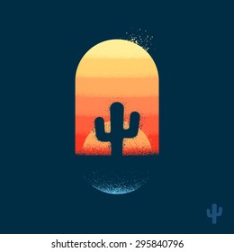 Cactus in desert illustration emblem with texture