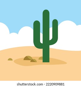 Cactus in the desert, illustration, vector, cartoon