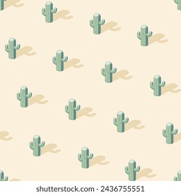 Cactus in the desert isometric seamless pattern
