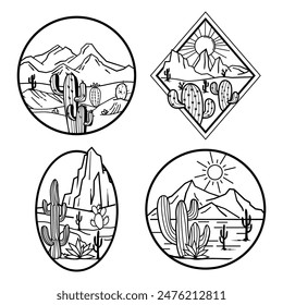 Cactus desert line art design. Western element template files for cricut.