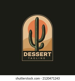 Cactus in desértico logotipo emblema del emblema del desierto diseño de pegatinas sobre fondo oscuro