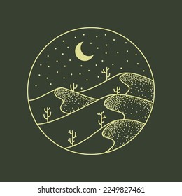 Cactus in The Desert Monoline Design for Apparel