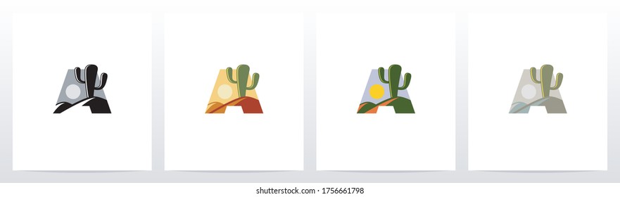 Cactus And Desert On Letter Logo Design A